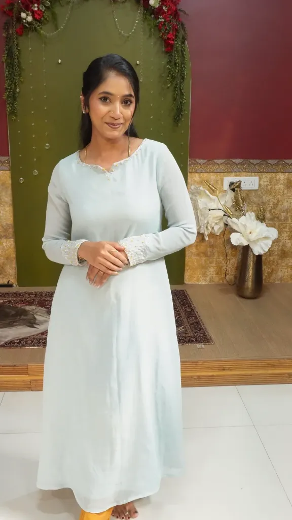 [IB-D] Ice Blue A-Line Designer Dress (S- M 34-36)