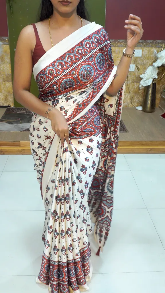 [MD-S] Modal Mirror Work Saree(Pre Book) (White)