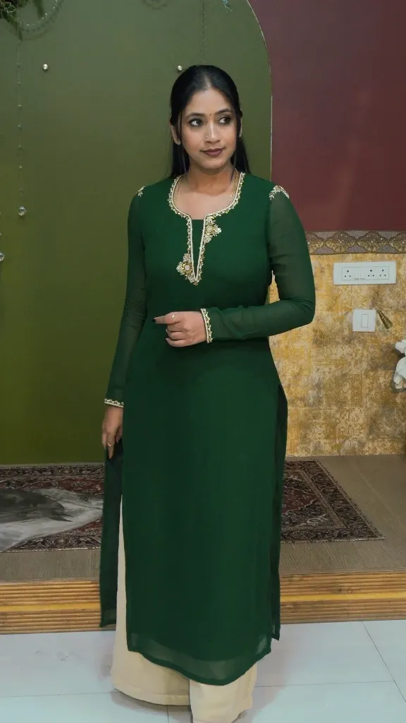 [B-G-K] Bottle Green Designer kurta (S- M 34-36)