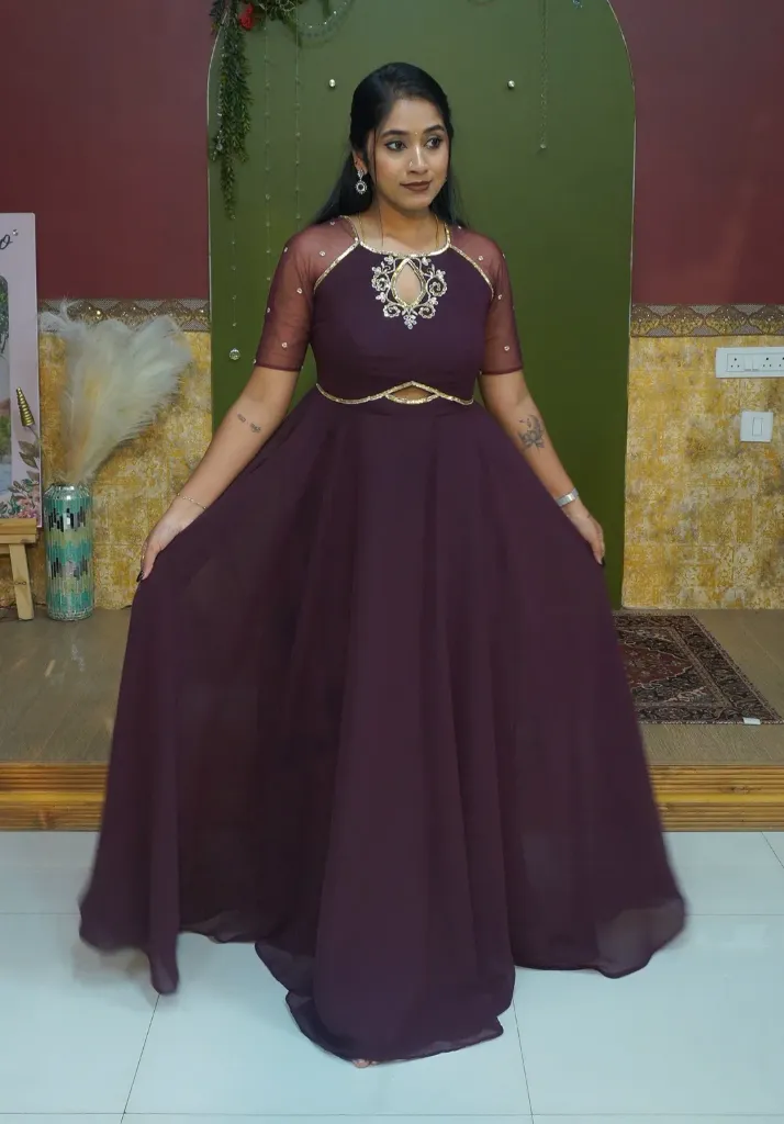 [DW-A] Dark Wine Anarkali (S- M 34-36)