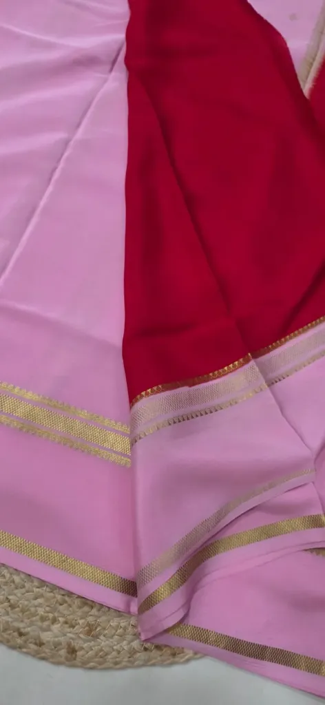 [PCpp-S] Pure crepe (Partly pallu) (Chilli red with pink)