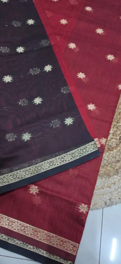 [Pm-M] Pure Maheshwari Cotton Silk (Maroon with black)