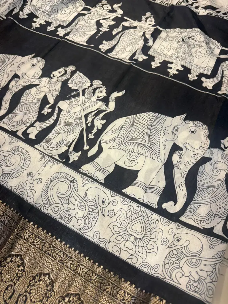 Mul cotton with zari border  (Black & white)