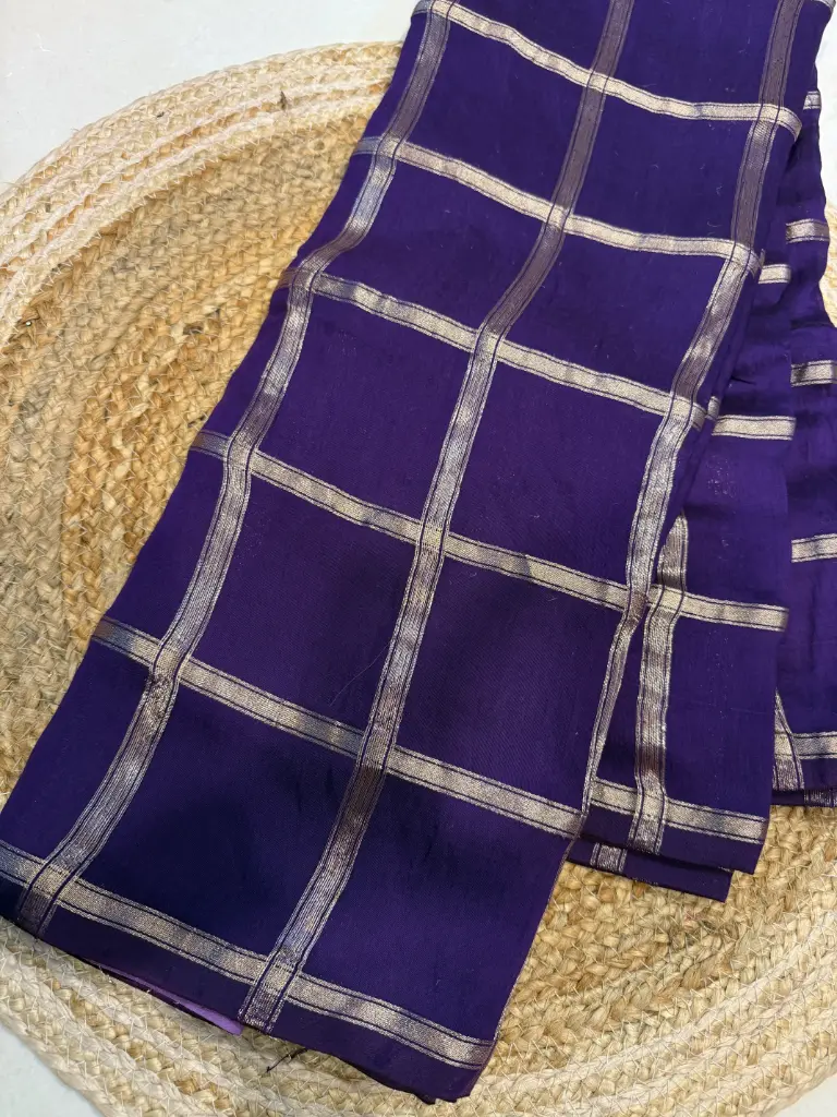 Assam Silk Big Checks (Purple)