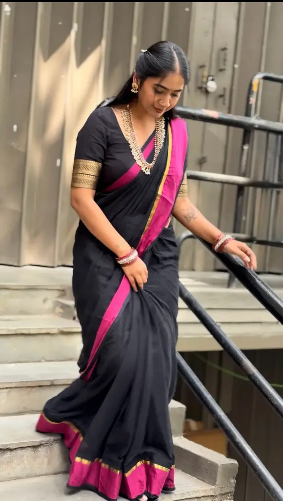 [BM-S-10] Black mul cotton saree 