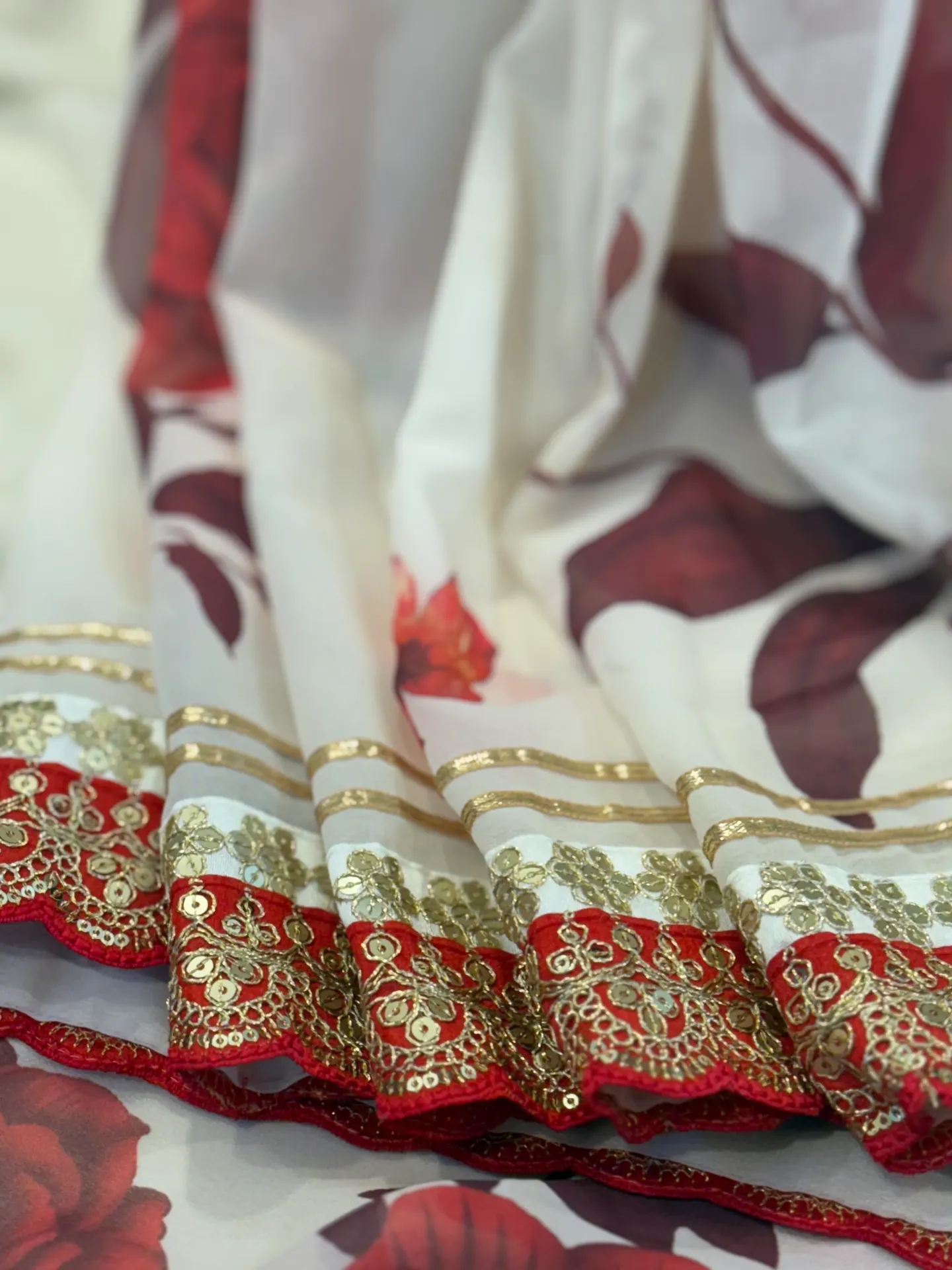 Georgette Red Floral Saree